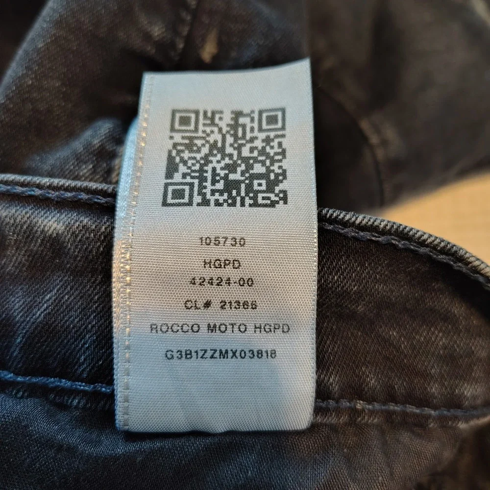True Religion Rocco Relaxed Skinny Moto Jeans Black Ribbed Knee Mens 31